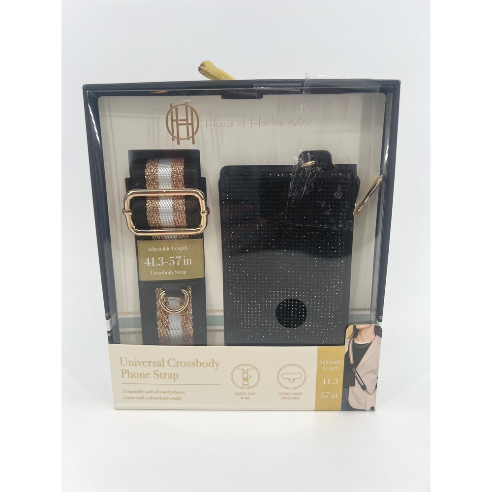 House of Harlow 1960 Universal Crossbody Phone Strap w/ Wallet Black Gold NWT